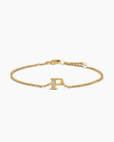 Petite Pavé Initial Chain Bracelet in 18K Yellow Gold with Diamond P